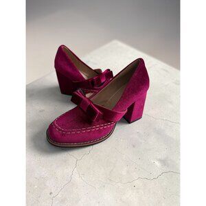 DEEP PINK Bow Mary Jane Loafers Heels Size 37 / US 7